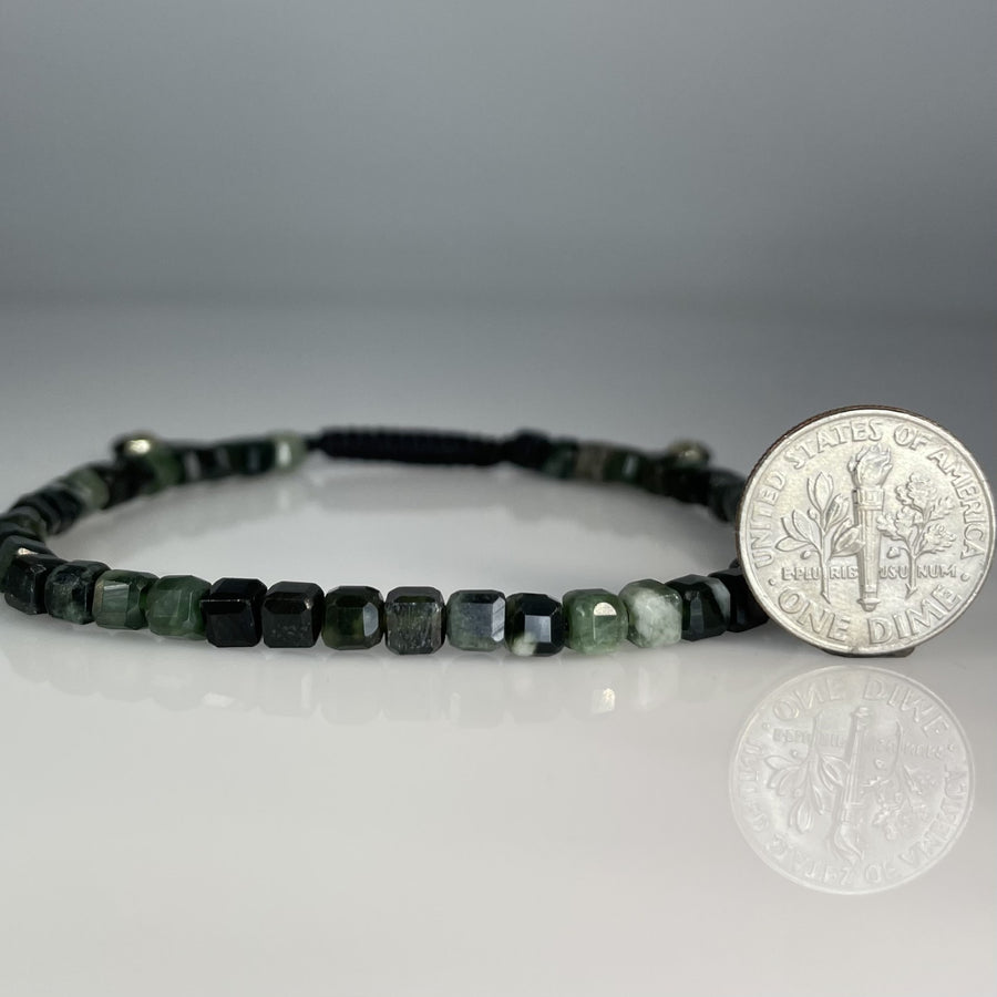 Green Agate Square Beaded Macrame Bracelet