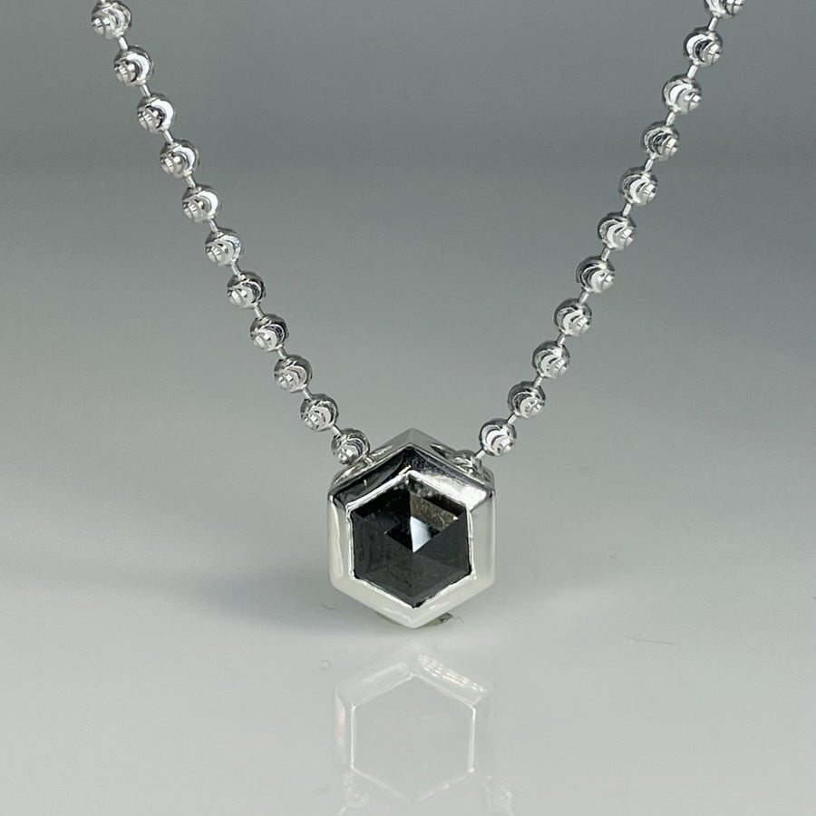 Sterling Silver Hexagon Black Diamond Necklace 1.65ct