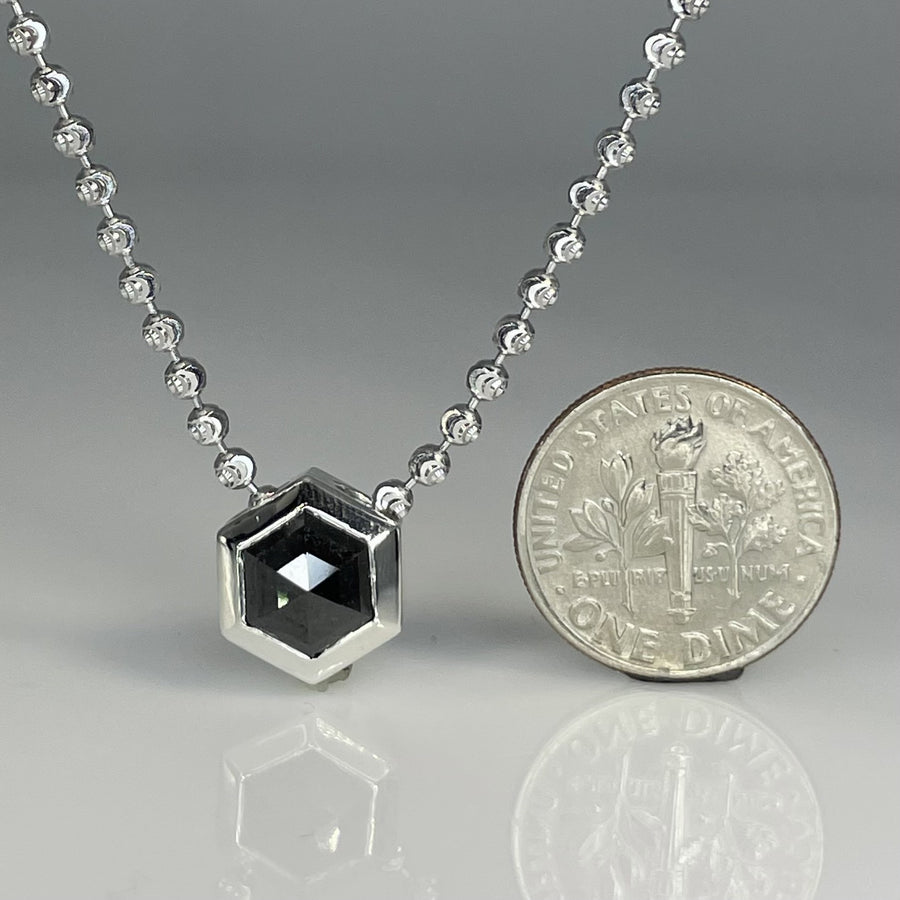 Sterling Silver Hexagon Black Diamond Necklace 1.65ct