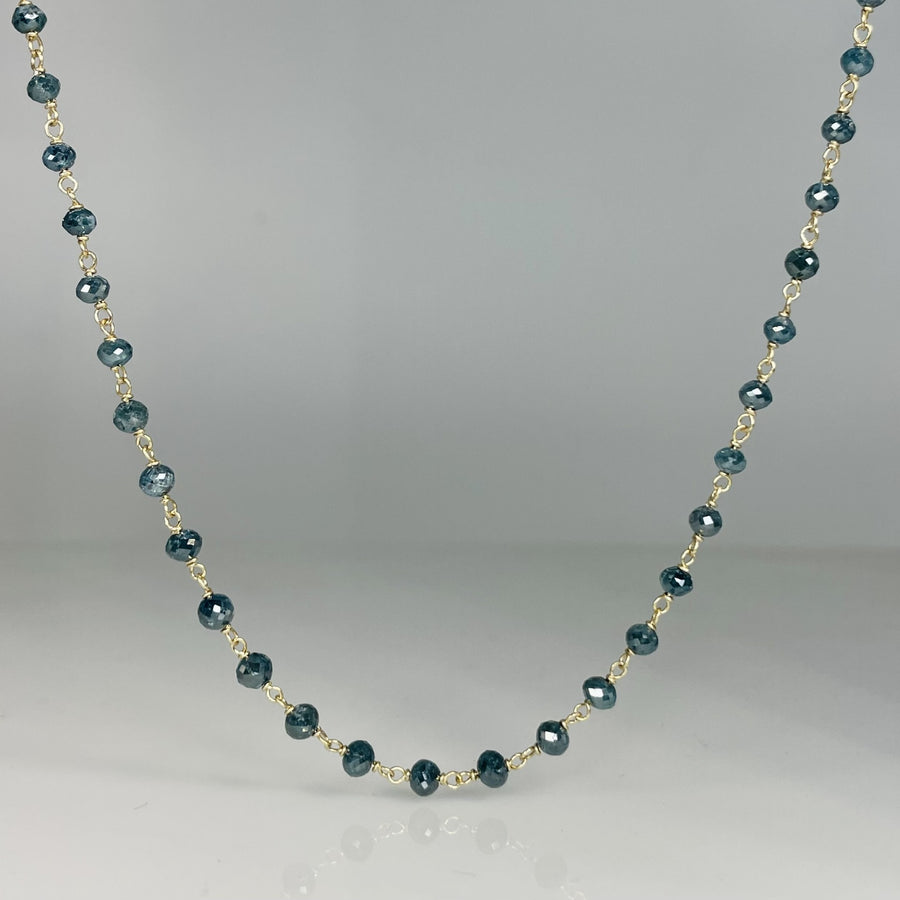 14K Yellow Gold Blue Diamond Beaded Necklace 22ct