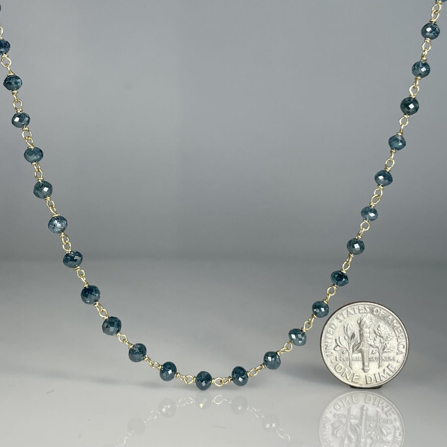 14K Yellow Gold Blue Diamond Beaded Necklace 22ct