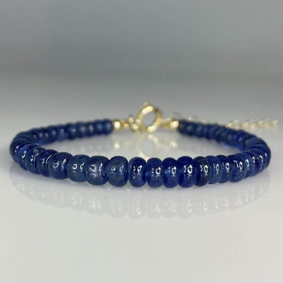 14K Yellow Gold Blue Sapphire Beaded Bracelet 5mm