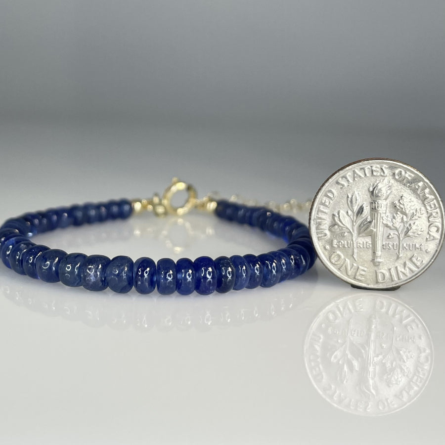 14K Yellow Gold Blue Sapphire Beaded Bracelet 5mm