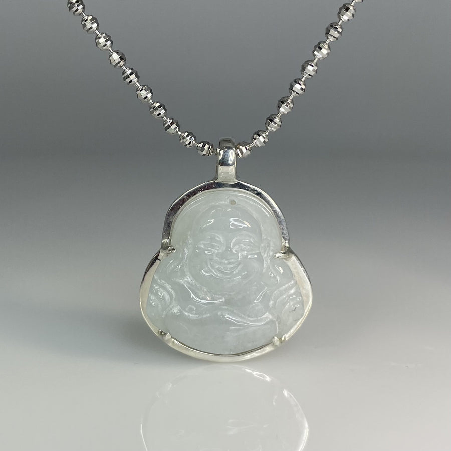 Sterling Silver Jade Buddha Necklace 25mm