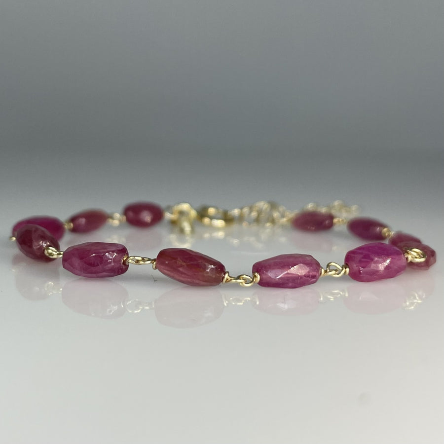 14K Yellow Gold Pink Sapphire Beaded Bracelet 6mm