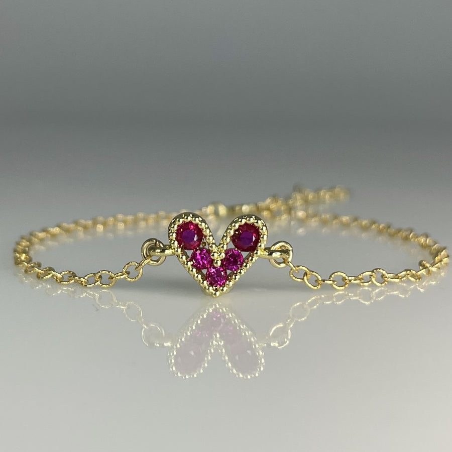 18K Gold Plated Synthetic Ruby Heart Bracelet