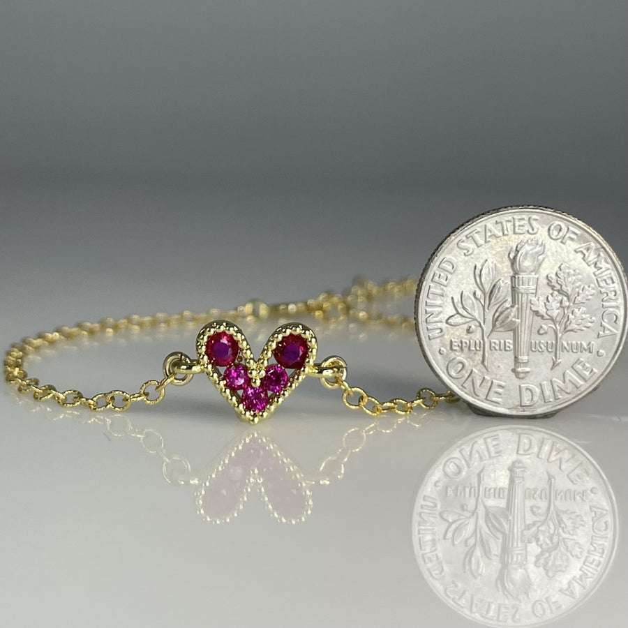 18K Gold Plated Synthetic Ruby Heart Bracelet