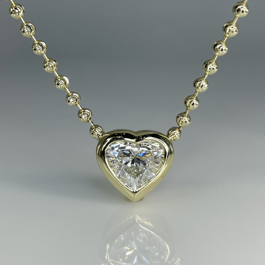 14K Yellow Gold Lab Grown Heart Diamond Necklace 3.07ct F/VS1