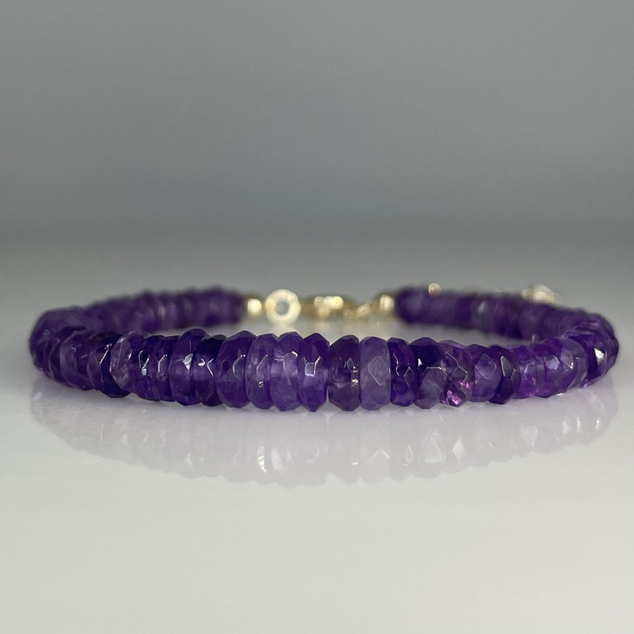 14K Yellow Gold Amethyst Beaded Bracelet 3mm