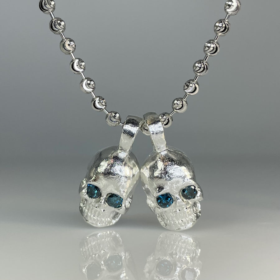 Large Blue Diamond Evil Twins Skull Necklace 0.40ct