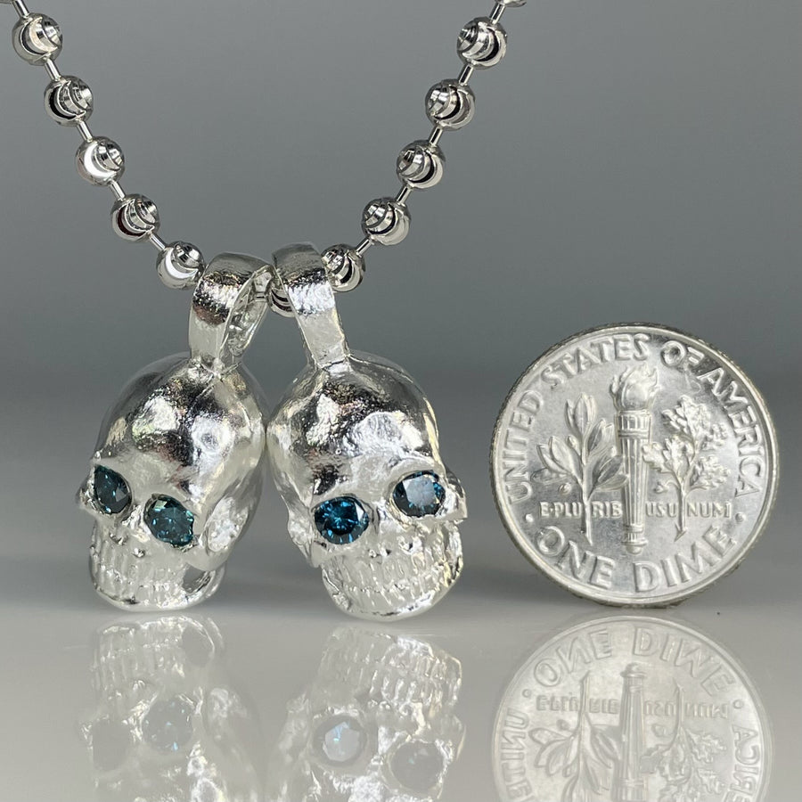 Large Blue Diamond Evil Twins Skull Necklace 0.40ct