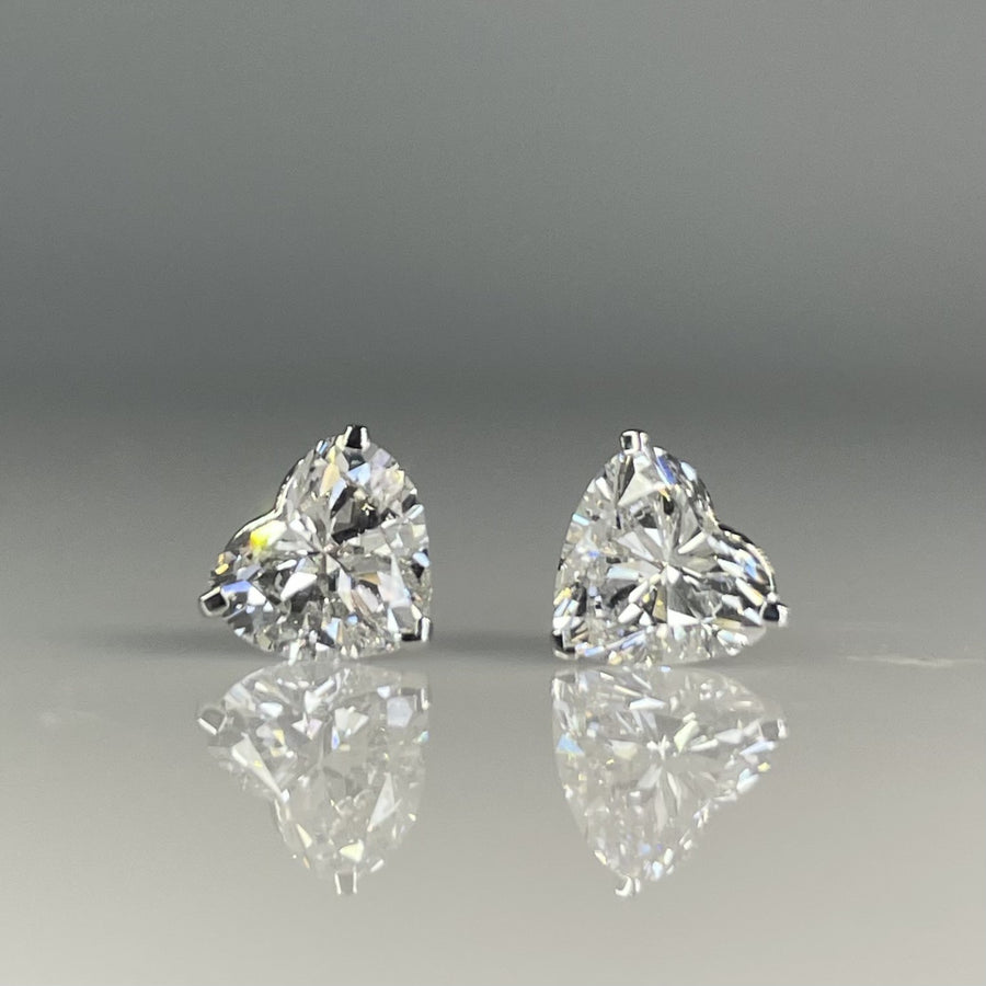 14K White Gold Heart Shaped Lab Grown Diamond Studs 1.94ct F/VS