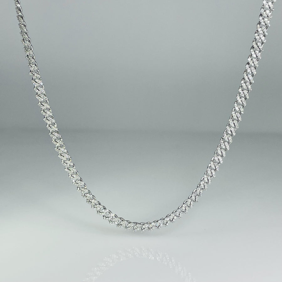 14K White Gold Diamond Cuban Chain Necklace 1.80ct