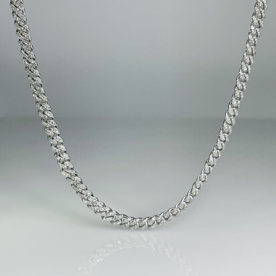 14K White Gold Diamond Cuban Chain Necklace 2.02ct