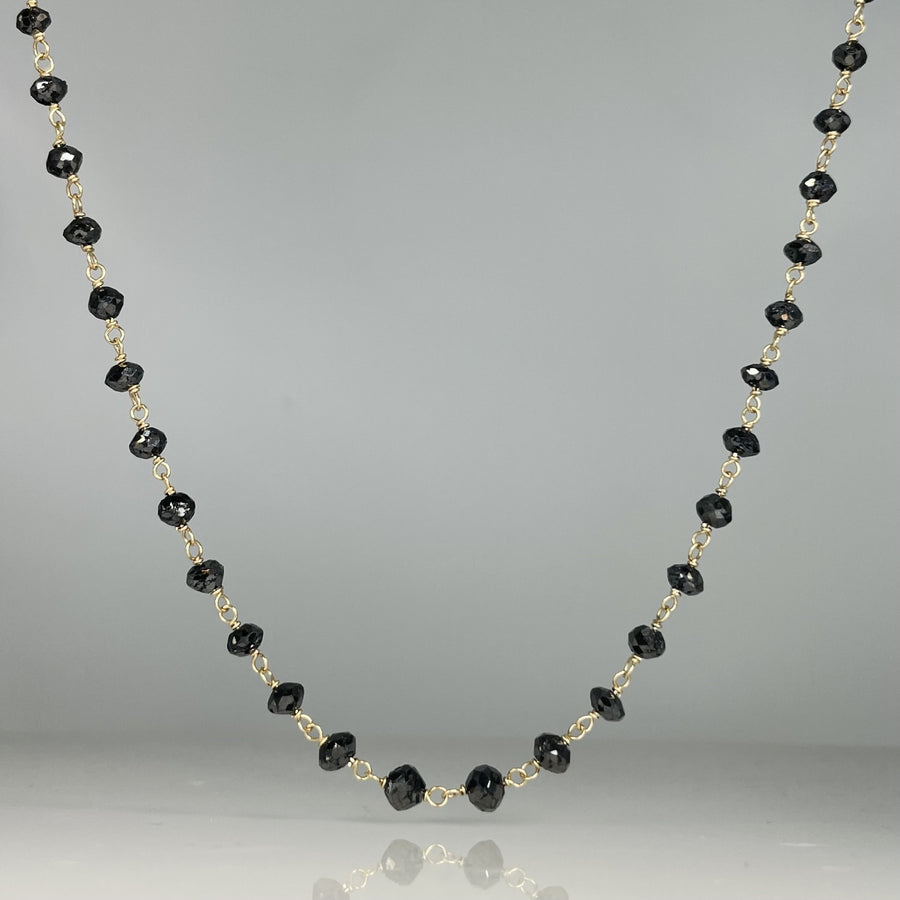 14K Yellow Gold Black Diamond Beaded Necklace 34ct