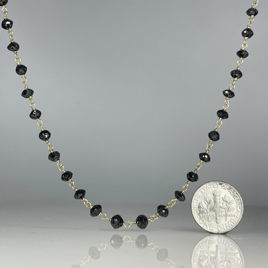 14K Yellow Gold Black Diamond Beaded Necklace 34ct