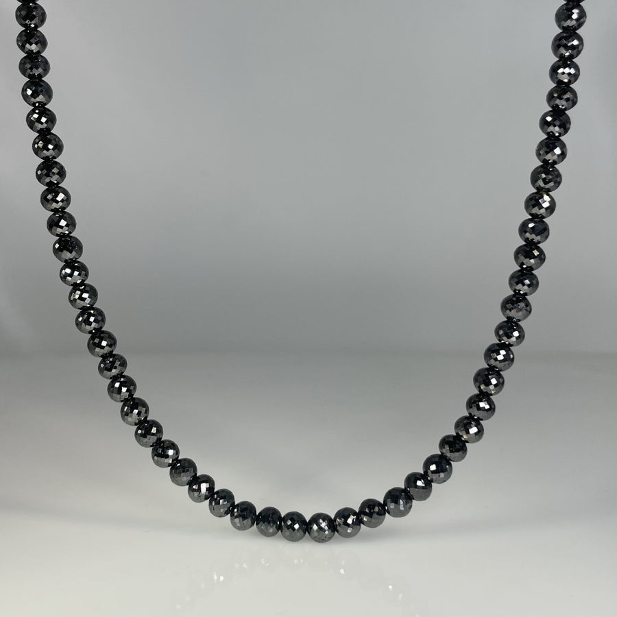 14K White Gold Beaded Black Diamond Necklace 116ct