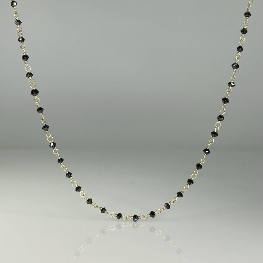 14K Yellow Gold Black Diamond Beaded Necklace 4ct