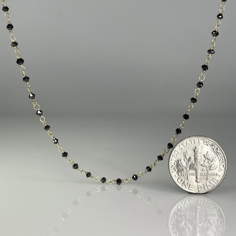 14K Yellow Gold Black Diamond Beaded Necklace 4ct