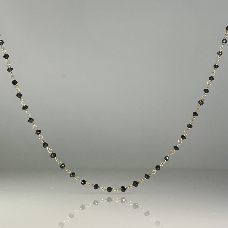 14K Yellow Gold Black Diamond Beaded Necklace 11ct