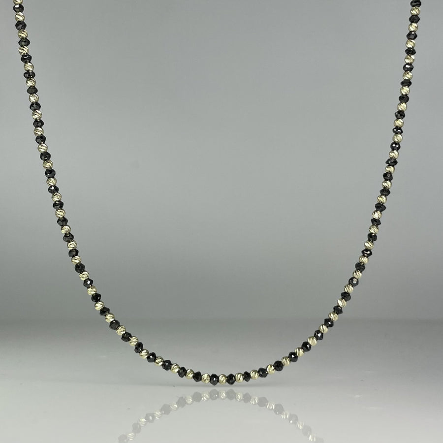 14K Yellow Gold Black Diamond and Gold Beaded Necklace 12ct