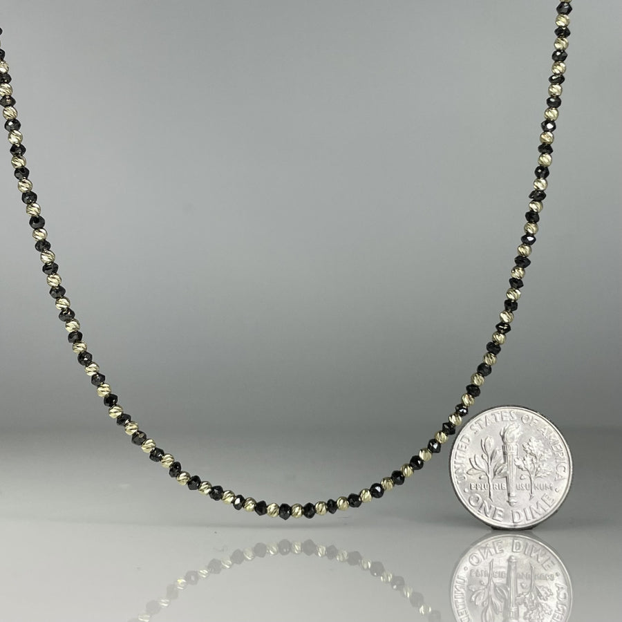 14K Yellow Gold Black Diamond and Gold Beaded Necklace 12ct