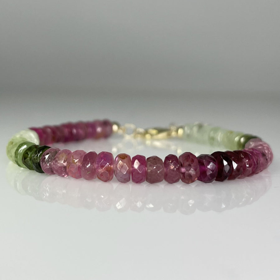 14K Yellow Gold Color Tourmaline Beaded Bracelet 4.5mm