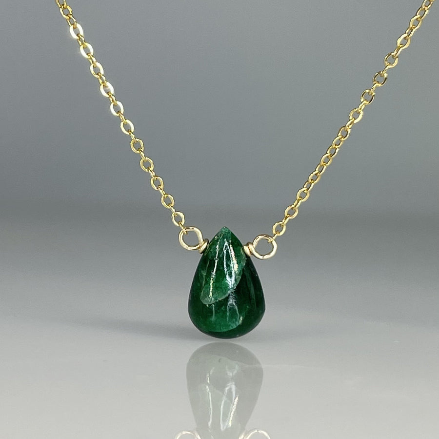 Pear Shaped Emerald Drop Necklace 9mm