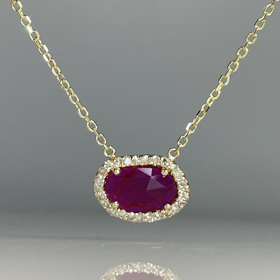 14K Yellow Gold Ruby and Diamond Necklace 1.5/0.20ct