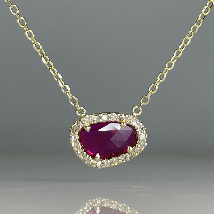 14K Yellow Gold Ruby and Diamond Necklace 1.5/0.20ct