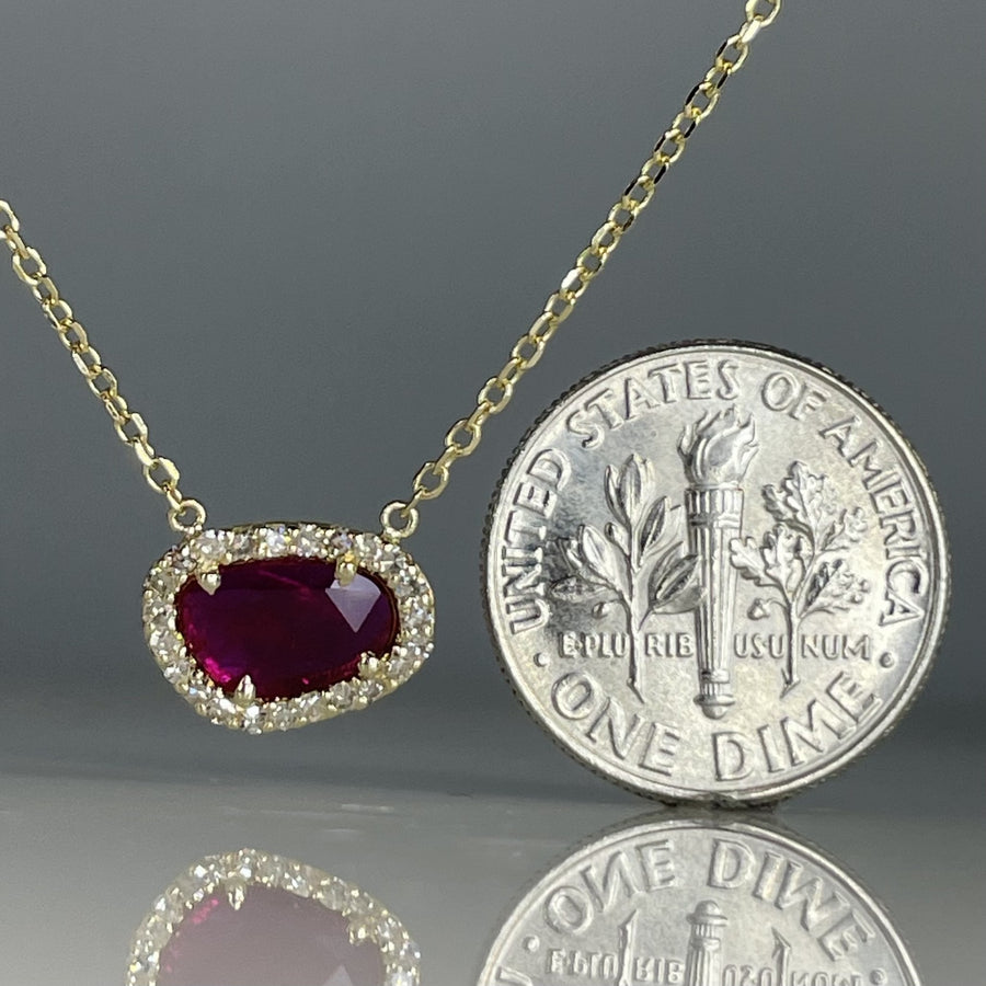 14K Yellow Gold Ruby and Diamond Necklace 1.5/0.20ct