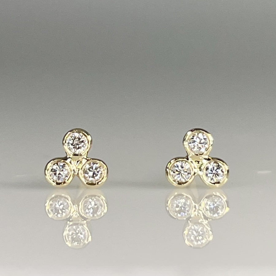 14K Yellow Gold Triple Diamond Earrings 0.08ct