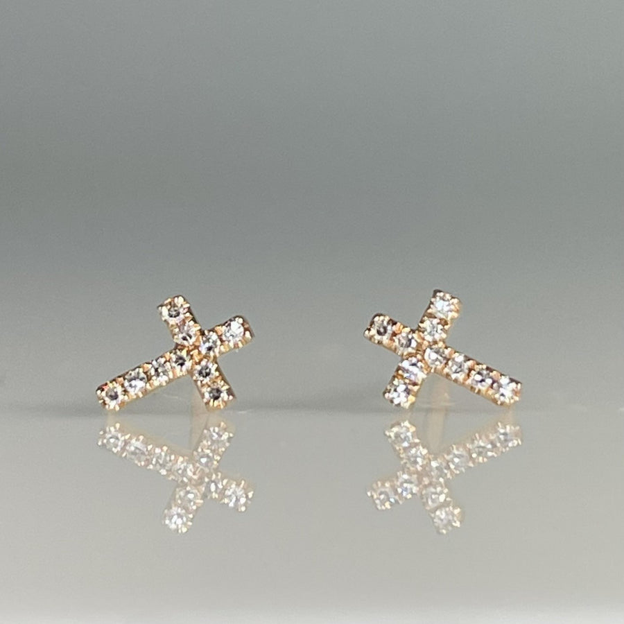 14K Rose Gold Diamond Cross Studs 0.04ct