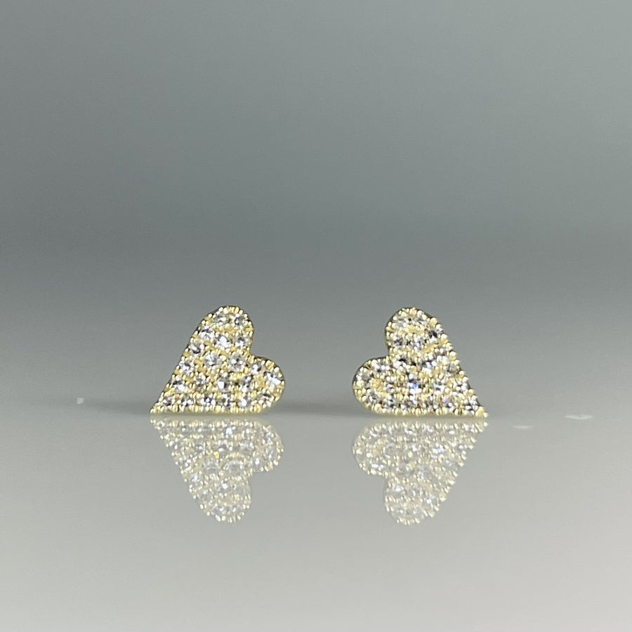 14K Yellow Gold Diamond Heart Earrings 0.09ct