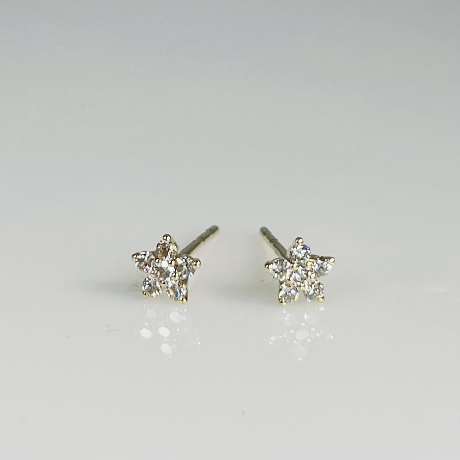 14K Yellow Gold 5 Natural Diamonds Stud Earrings 0.19ct