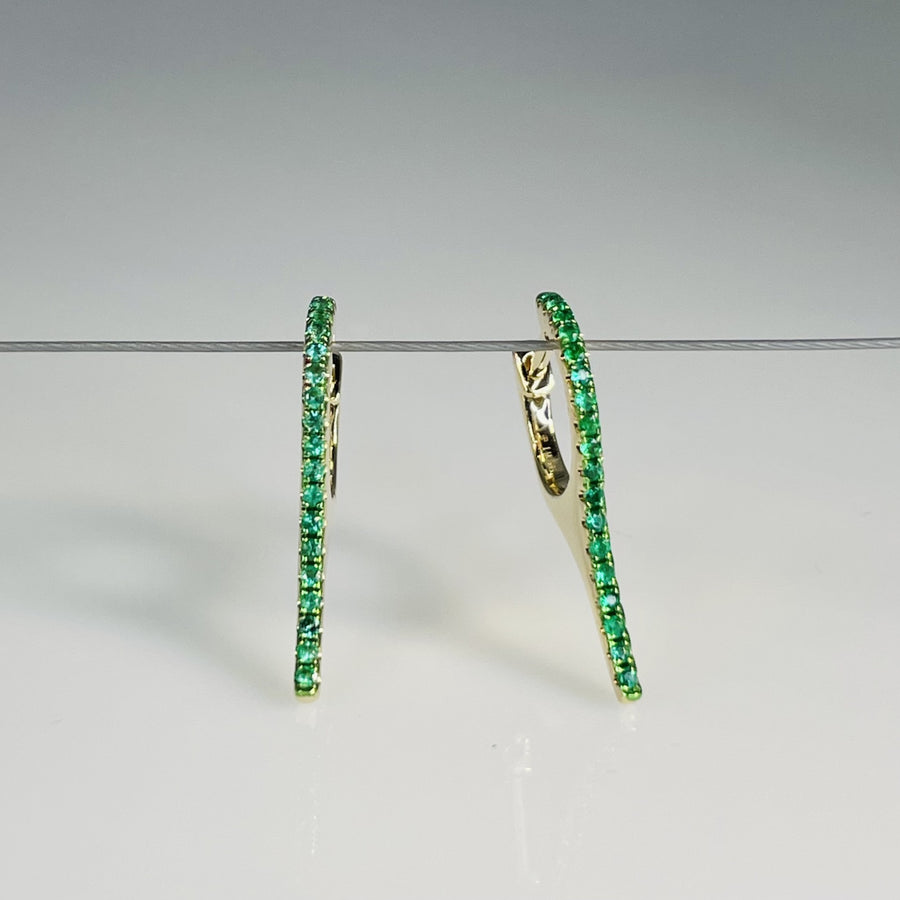 14K Yellow Gold Emerald Spike Drop Earrings 0.17ct