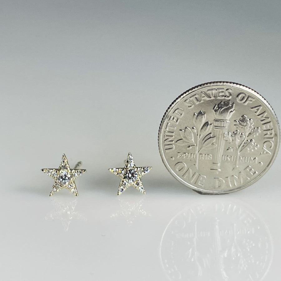 14K Yellow Gold Natural Diamond Star Stud Earrings 0.05ct/0.06ct