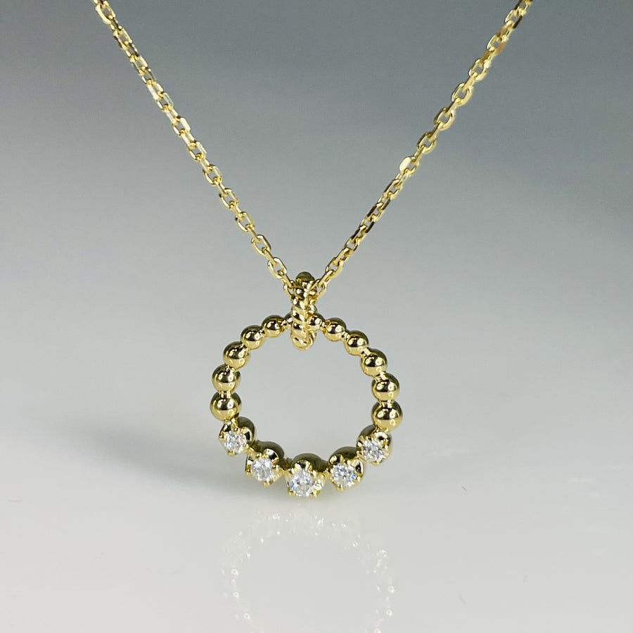 14K Yellow Gold Round Natural Diamond Pendant Necklace 0.16ct