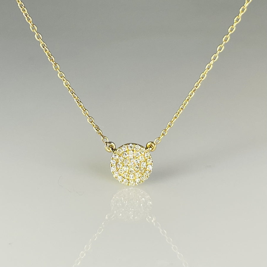 14K Yellow Gold Natural Diamond Disc Necklace 0.11ct