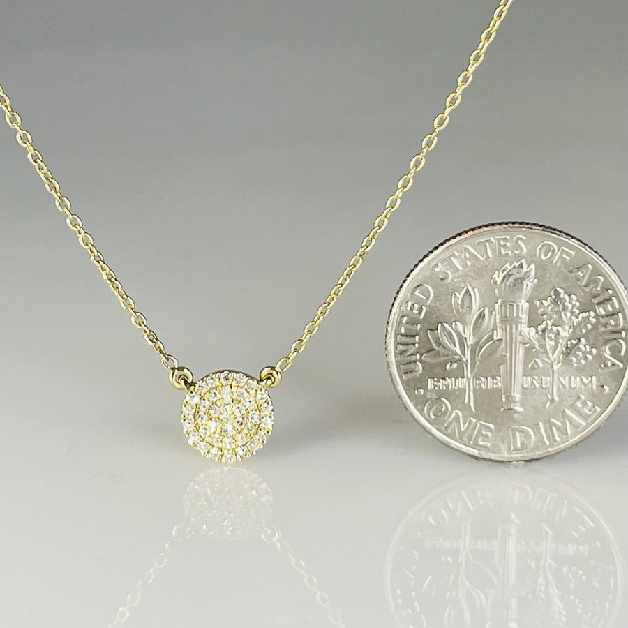 14K Yellow Gold Natural Diamond Disc Necklace 0.11ct