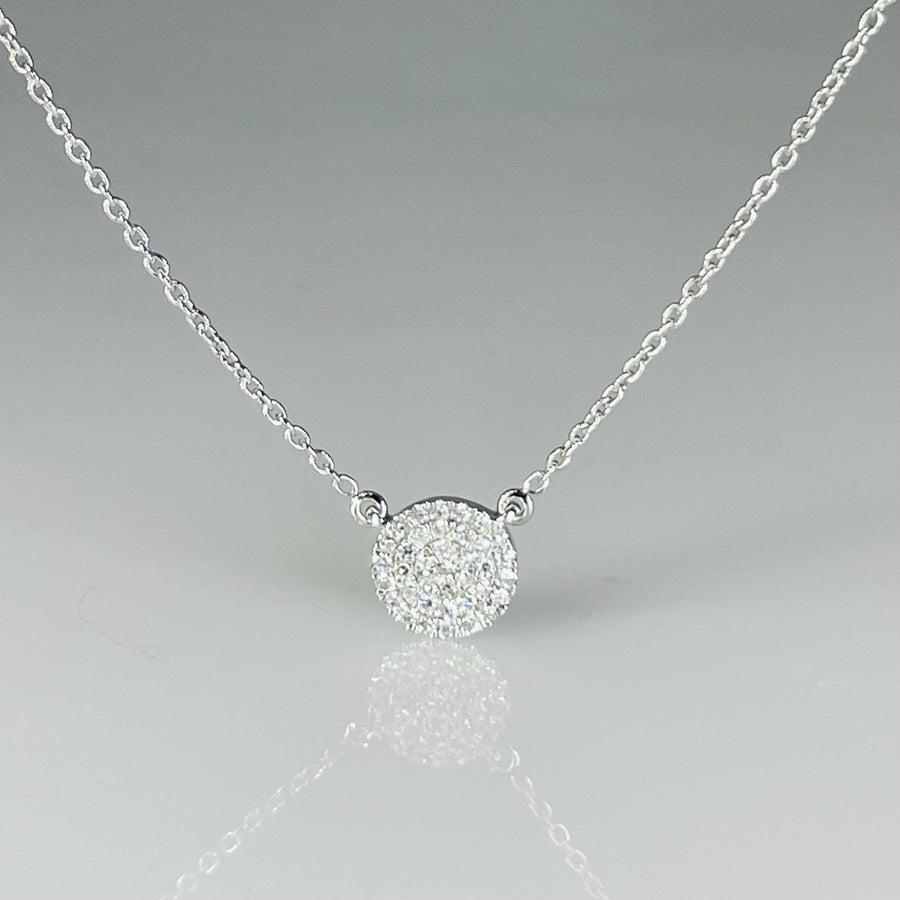 14K White Gold Natural Diamond Disc Necklace 0.11ct