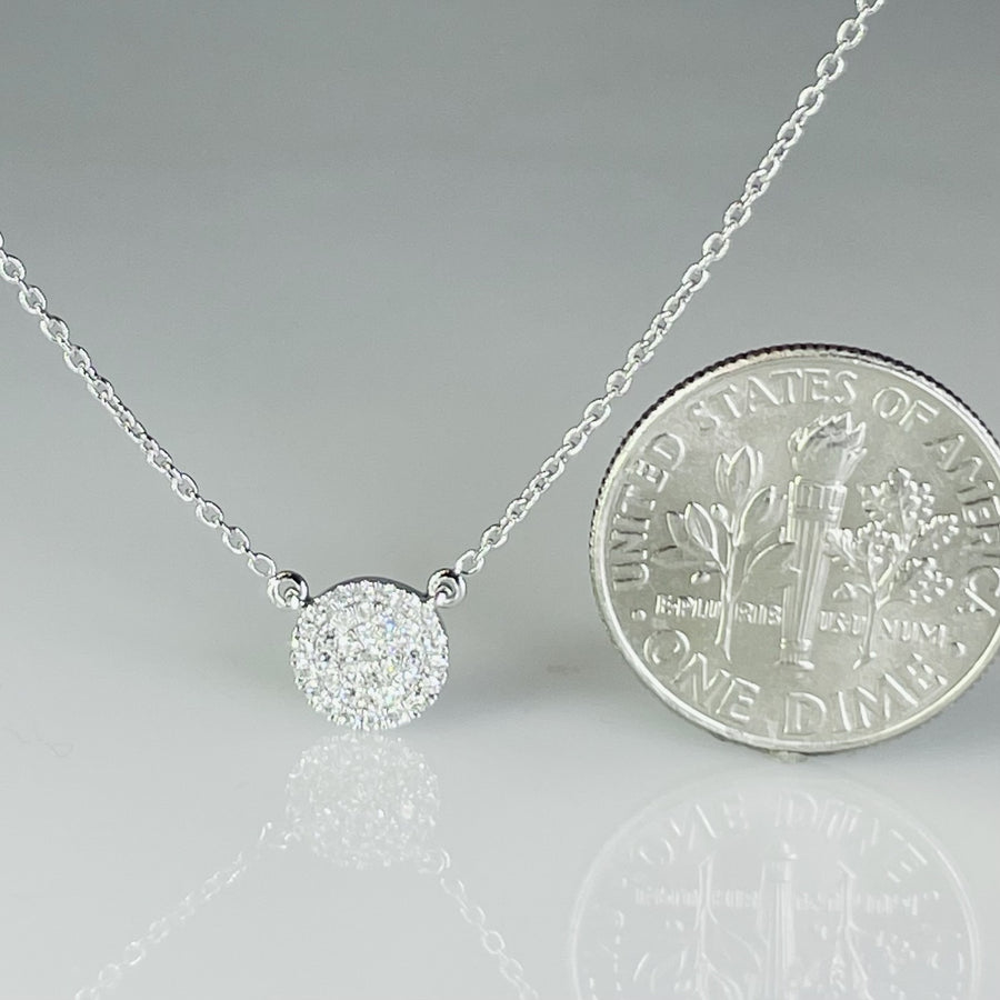 14K White Gold Natural Diamond Disc Necklace 0.11ct