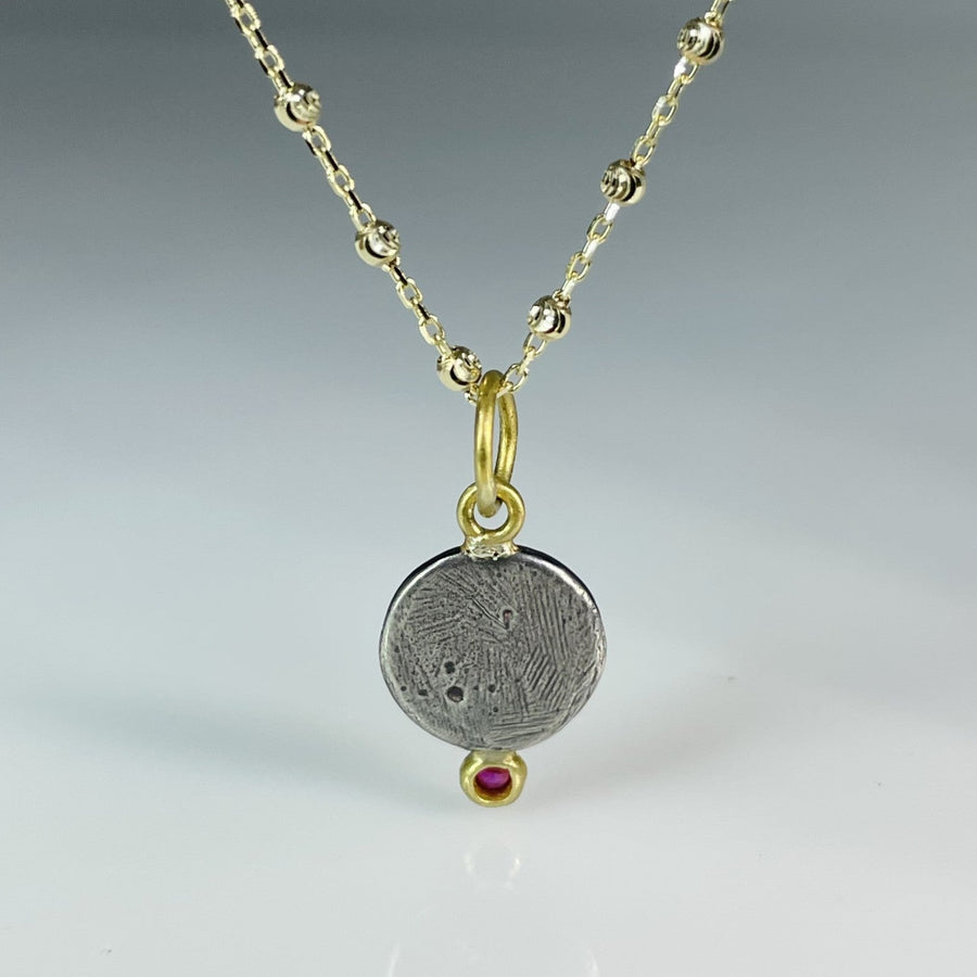 24K Yellow Gold & Sterling Silver Ruby Medusa Coin Necklace 0.05ct