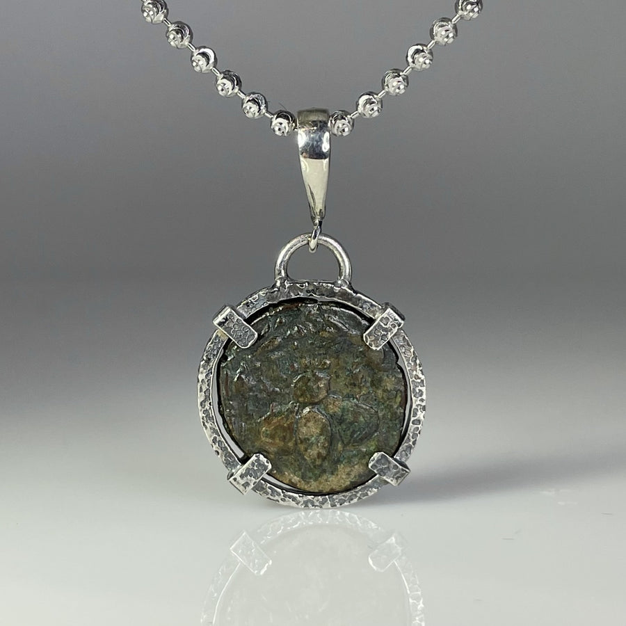 Sterling Silver Ancient Coin Pendant Necklace (Ephesus 387-289 BC)