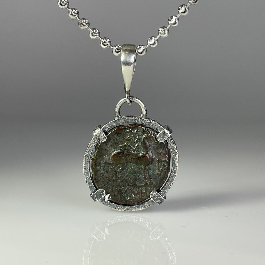 Sterling Silver Ancient Coin Pendant Necklace (Ephesus 387-289 BC)