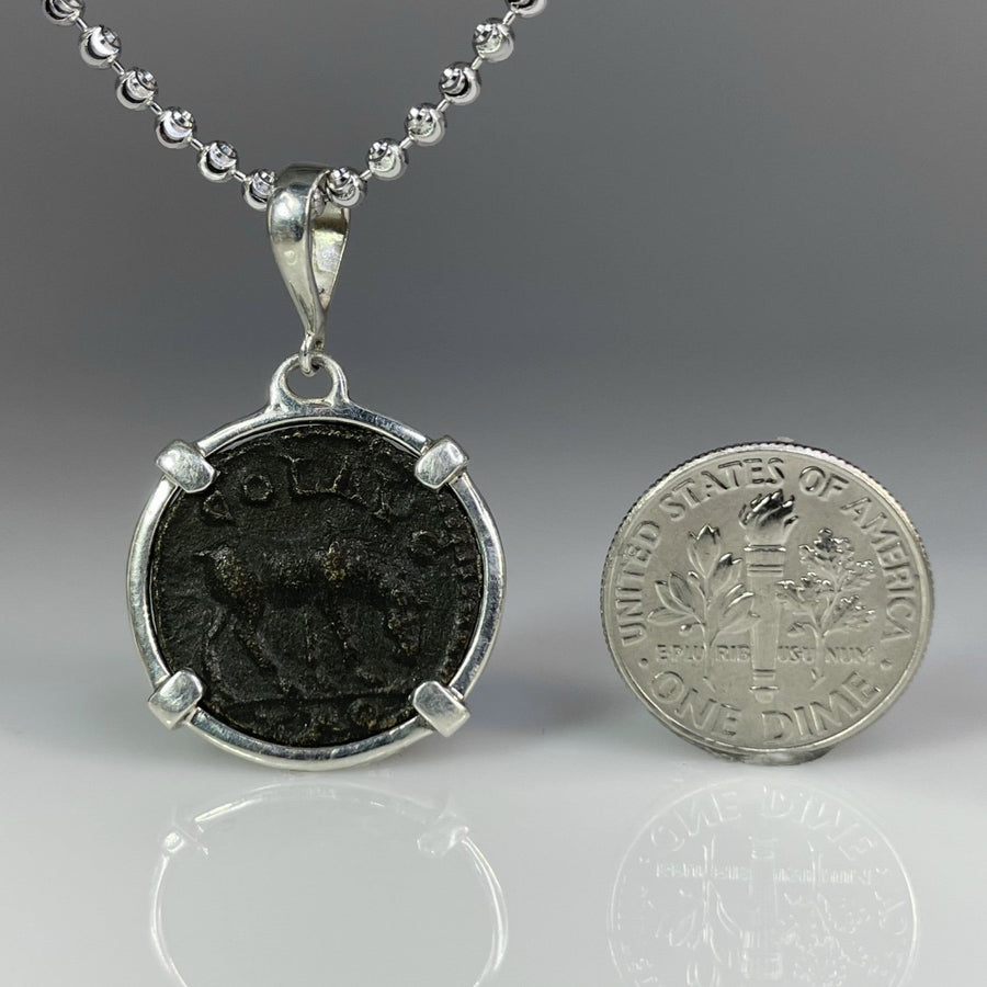 Sterling Silver Ancient Roman Coin Necklace (138-268 AD)