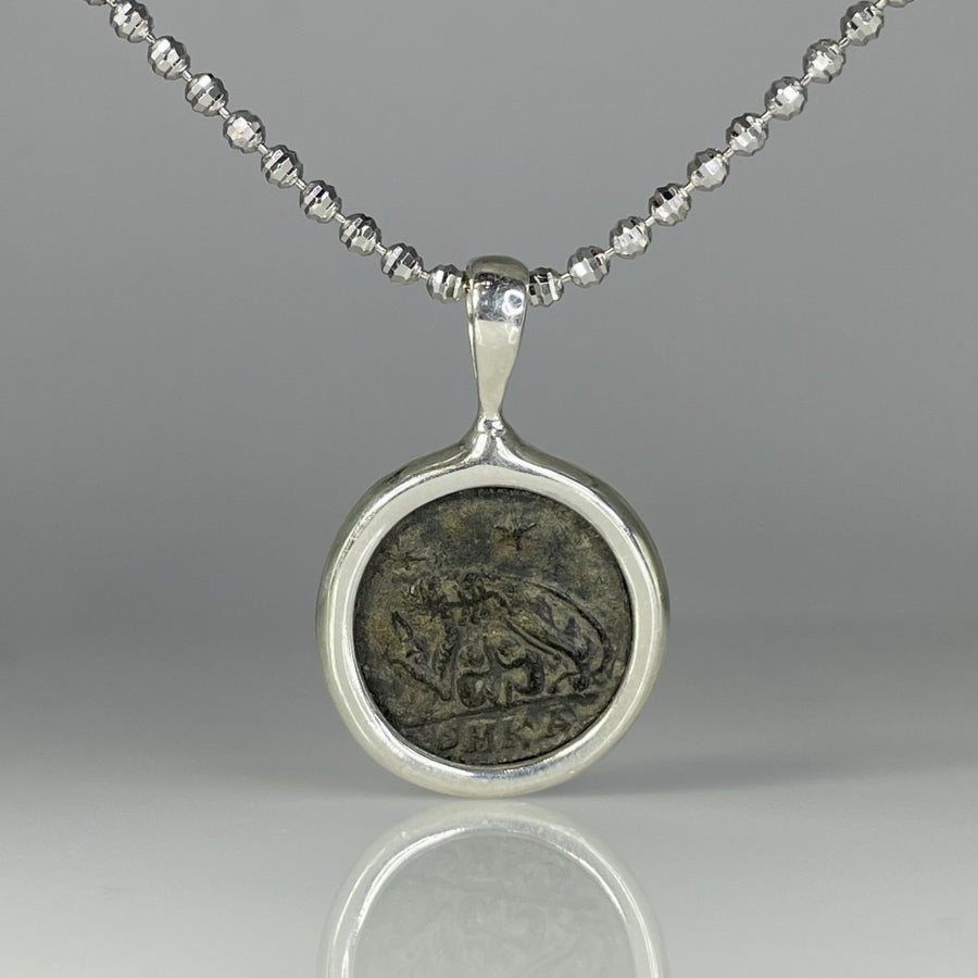 Sterling Silver Ancient Coin Necklace (Romulus & Remus 306-324 A.D.)