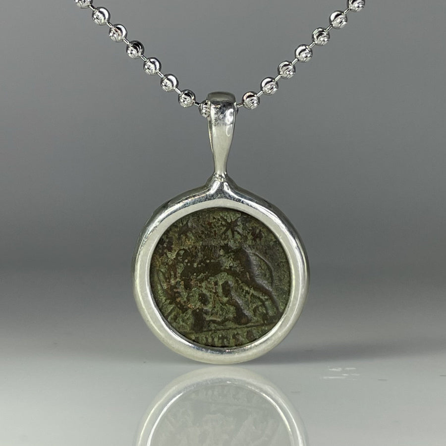 Sterling Silver Ancient Coin Pendant (Romulus and Remus 306-324 A.D)