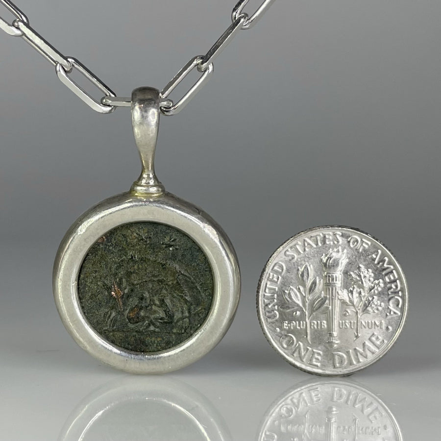 Sterling Silver Ancient Coin Necklace (Romulus and Remus 306-337 A.D)