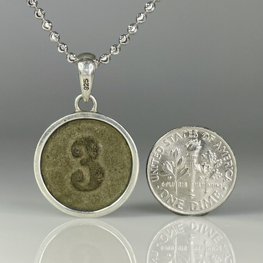 Sterling Silver and Bronze 1950's Three  Pence Coin Pendant Necklace